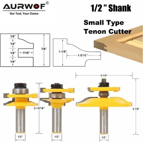 3PCS Bits 12mm 1/2" Shank Small Ogee Rail & Stile Backcutter Router Bit Panel Raiser Tenon Cutter Set Woodworking Milling 03129