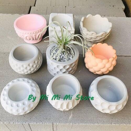 Concrete Flower Pot Silicone Mold Bowl Shaped Rhombus Dot Container Aroma Candle Jar Mould Cement Clay Epoxy Mold