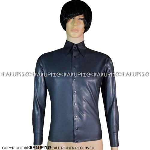 Black Sexy Latex Shirt With Buttons At Back Long Sleeves Turn Down Collar Rubber Top Clothes Clothings YF-0100