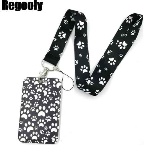 Black Dog Paws Key lanyard Car KeyChain ID Card Pass Gym Mobile Phone Badge Kids Key Ring Holder Jewelry Decorations