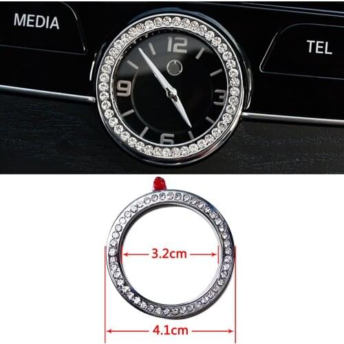 For Mercedes Benz C W205 C180 C200 C220 Central Console Clock Watch Frame Artificial Crystal Diamond Ring Trim Styling Decal