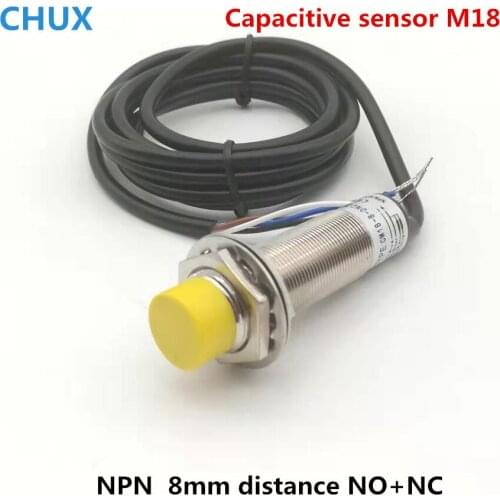 Capacitive Proximity Sensor NPN M18 detect 8mm distance CM18-8-DNC NO+NC LED Liquid Capacitance Switch