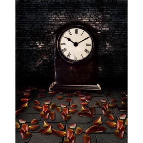 Stone Floor Vintage Brick Wall Clock Photography Backdrops Photo Props Studio Background 5x7ft