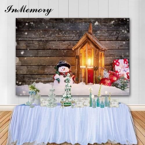 InMemory 7x5ft Snow Gift Snowman Wooden Wall Photo Backdrops Christmas Background Photography Studio Props Vinyl Photocall
