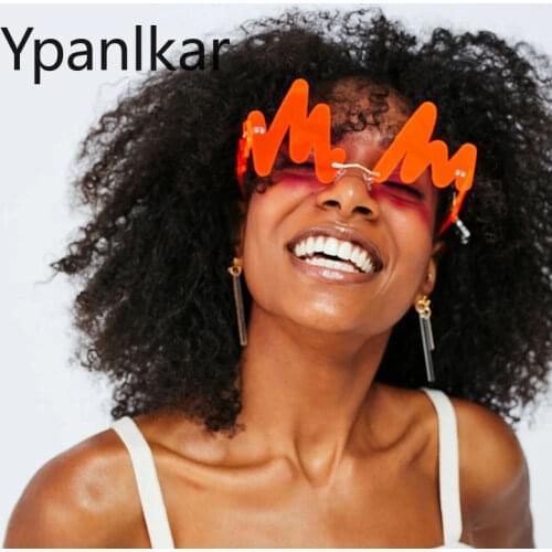 Personality Funny N Shaped Wave No Frame Sunglasses Women 2021 Luxury Brand Party Prom Sun Glasses Ladies Irregular Ocean Shades