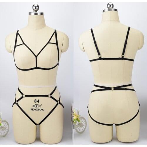 Harajuku Body Harness Belt Set Cage Underwear Gothic Bottom Panties Harajuku Goth Fetish Exotic Bra Rave Wear Harness Bondage