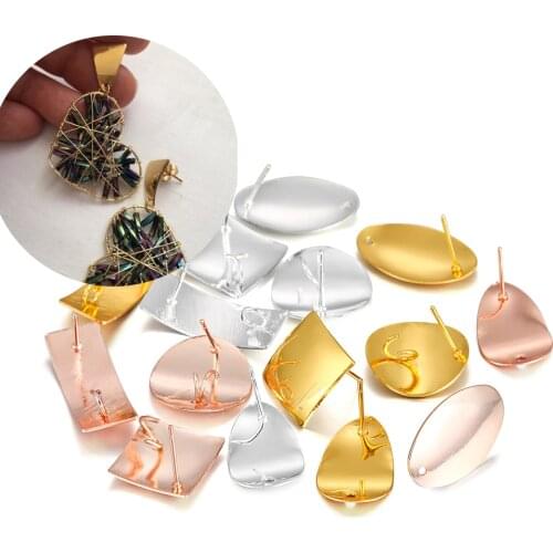10pairs/Lot Metal Plated Round Earring Studs Geometric Polygonal Earrings Post For DIY Jewelry Making Findings Accessories