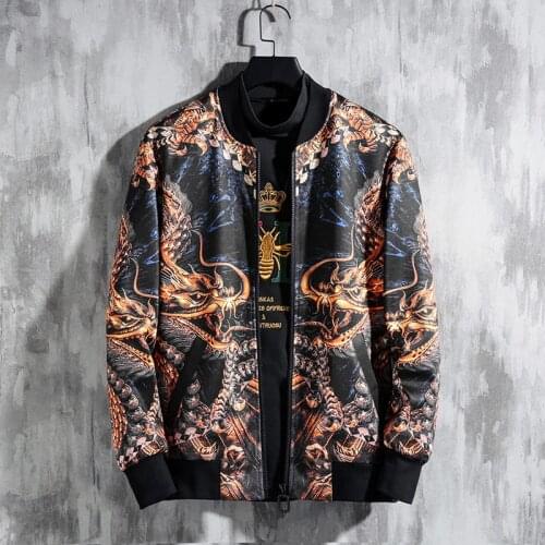 Negras Hombre Chaquetas Chaquetas Hombre Chinese Style Hip Hop Bomber Jacket Men Streetwear Dragon Print Vintage Jacket Big Size