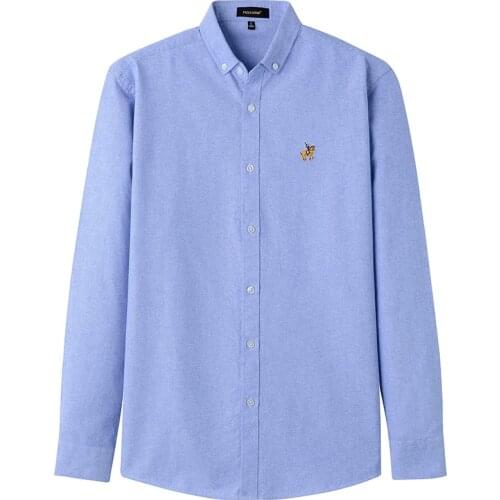 Casual 100% Cotton Mens Oxford Shirts Long Sleeve Thick Regular Fit Embroidery Horse Logo Fashion Designer