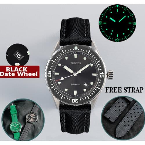 Cronos Daily Mens Watch Sunray Dial Date Automatic NH35 20ATM Waterproof Rotating Ceramic Bezel Silicone Band Watches For Man