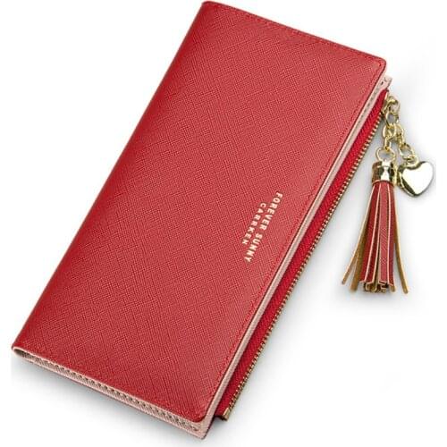 2021 New Tassel Womens Wallet Fashion Long Zipper Wallet PU Cross Pattern Coin Purse Multi-card Position Clasp Clutch