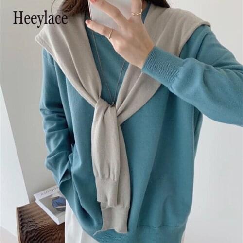 New 2021 Spring Autumn Women Sweater Solid Knitted Oversize Wild Warm Fashionable With Shawl Split Pullovers Tops