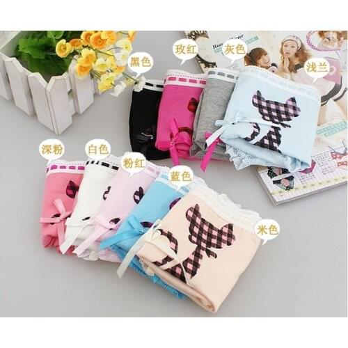 Wholesale Female hygiene care series 100% cotton sexy lace briefs with bowknot cat kitty pattern women panties underwear supply