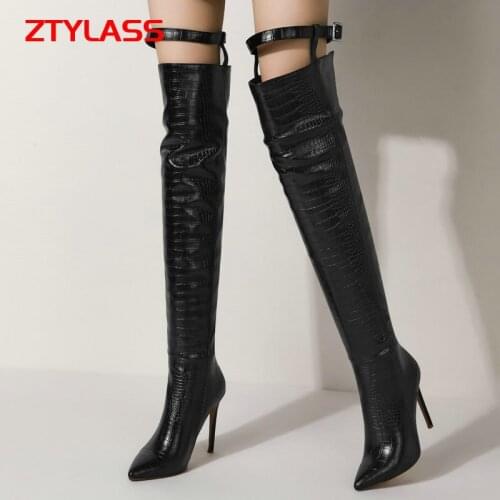 Sexy Sexy Stiletto Womens Boots Pu Leather Super High Heel Over The Knee Boots Pointed Toe Zipper Autumn Winter Long Boots