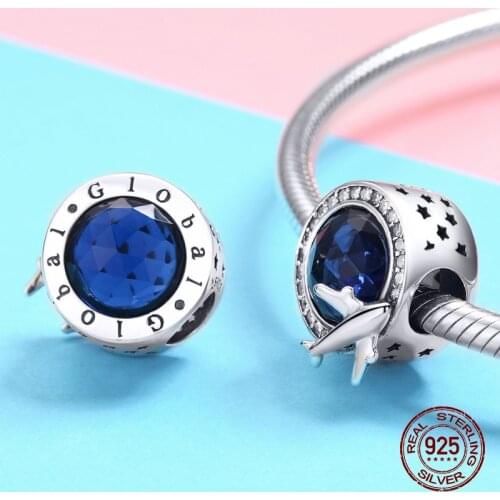 Fit original bracelet glass crystal beads 3MM charm 925 sterling silver woman jewelry globe plane necklace pendant DIY gift