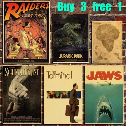 Spielberg Film Jurassic Park / Great White Shark Retro Kraft Poster Bar Office Cafe Home Art Wall Stickers