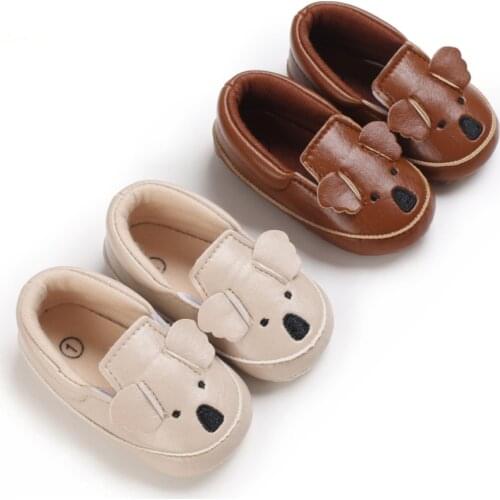 Baby Boys Girls Cozy Cartoon Bear Shoes Soft Anti-Slip PU Leather Infant Toddler First Walker Newborn Crib Shoes 0-18M