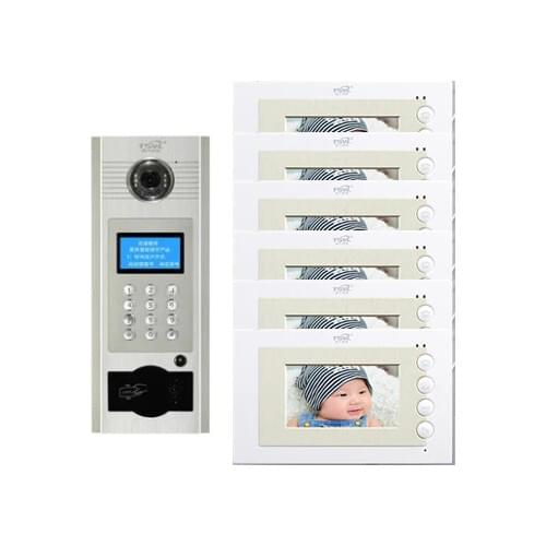 XINSILU Visual building intercom system doorbell 4.3" Video Door Phone w/t Inductive and Password Unlocking for 6-apartments