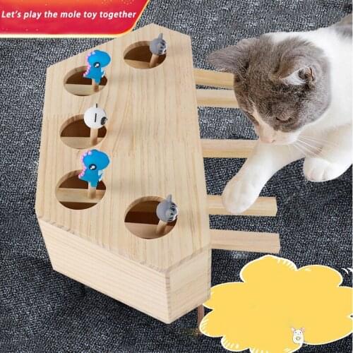Funny Cat Toy Wood Material Play Hamster Interactive Educational Pet Kitten Dog Toy Three-hole/Five-hole Solid Wood Cat Toy