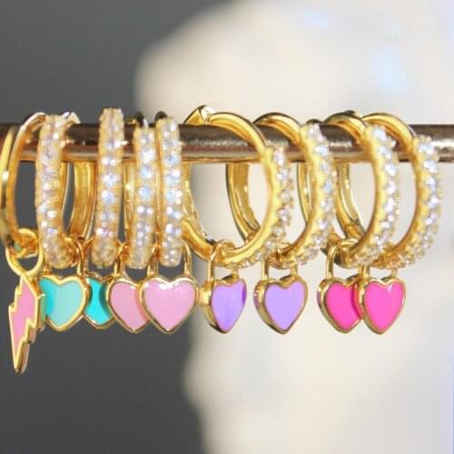 New Trendy Dripping Oil Color Enamel Love Heart Earrings for Women CZ Gold Round Circle Hoop Earrings Huggies Jewelry Gift