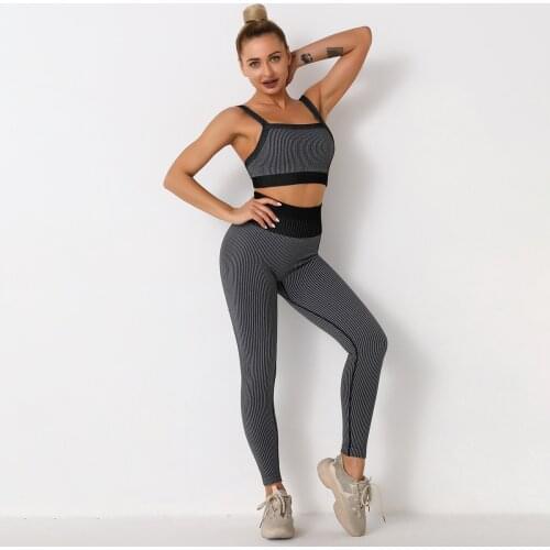 2 Piece Sets Womens Seamless Add Pads Bra + High Waist Leggings Woman Outfit Suit Gym Clothing Sport Jogging Sets Sportswear