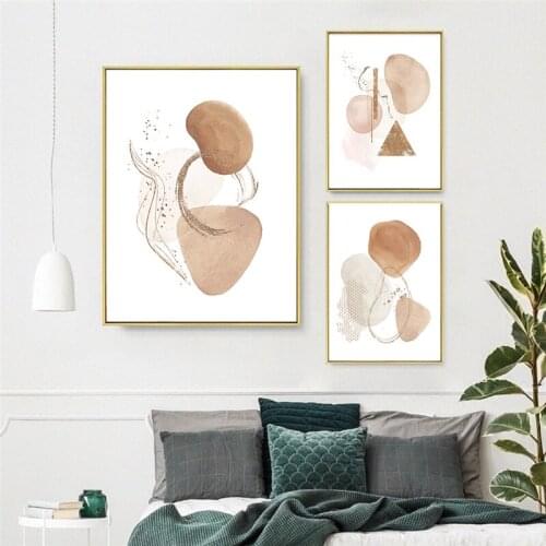 Golden Pink Geometric Decorative Paintings Boho Wall Posters and Prints Canvas Pictures for Living Room Bedroom Home Decoration