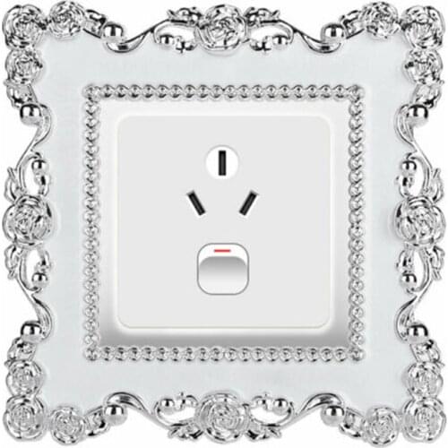 1 Pcs Switch Cover Resin Elegant Silver Rose For Home Decorations Lace Single Light Socket Plate Panel Sticker 8.8X8.8cm
