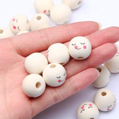 18mm 10pcs Natural Color Wooden Beads Shy Smiley Face Loose Spacer Beads For Jewelry Making DIY Bracelet Necklace Accessories