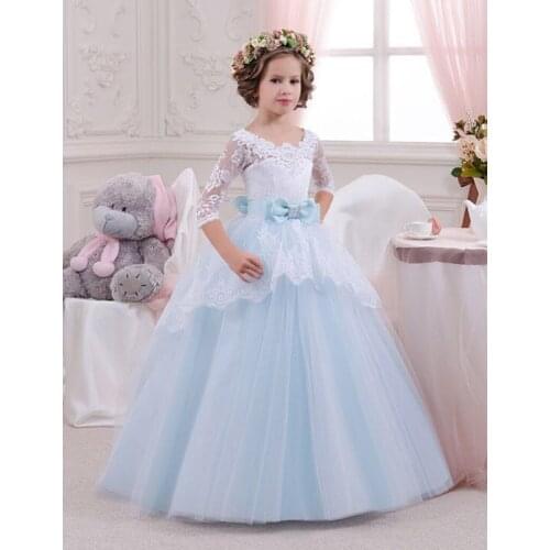 2016 Girls Pageant Gowns Wedding White Flower Girl Dresses Lace Bowknot Tulle Ball Gown Princess Holy Communion Dress Online