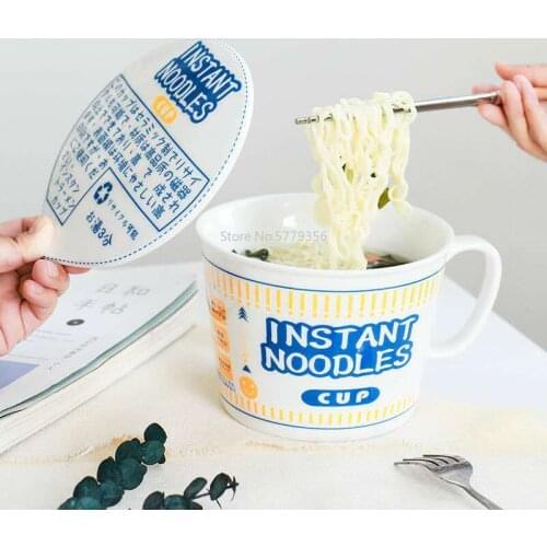 680ml 900ml Creative Large Lovely Ceramic Bowls with Cover Big Bowl Cereal Bowl Noodle Bowl Student Dormitory Bowl Tableware