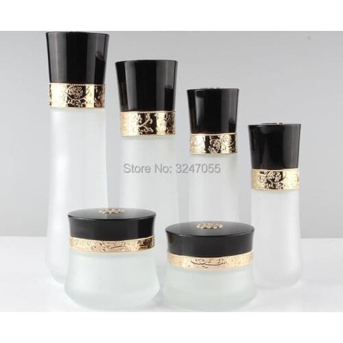 8pcs/Lot Glass Cosmetic Mask Refillable Jar, 50G30G Facil Cream Jar, 120ml100ml60ml40ml Frosted Glass Empty Lotion Pump Bottle