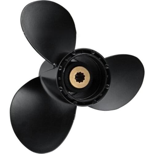 Balck Aluminum Boat Outboard Propeller For Su-zu-ki 9.9-15HP Black 3 Blades 10 Spline Tooth 9 1/4 X 11