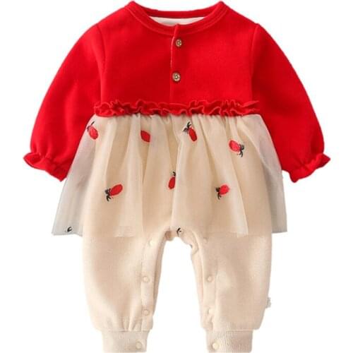 0-3 Years Newborn Baby Romper for Girl Fashion Embroidery Mesh Skirt 2021 Winter New Thicken Warm Kids Clothes Girls Outfits