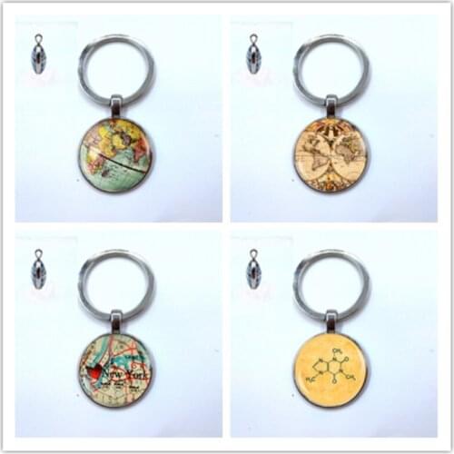 New Double Sided Globe Dome Keychain Earth World Map Pendant Glass Chain Jewelry New York Map Handmade Keychain