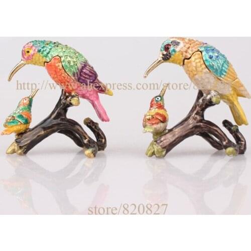 Lucky Birds Branch Pewter Figurine Home Zoo Decoration Collect Crystal Birds Animal Souvenir Magnet Trinket Box