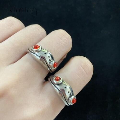 Red Stone Funny Frog Rings For Women Men Lovely Animal Jewelry Pet Lover Christmas Gifts Finger Adjustable Ring Bague Gift