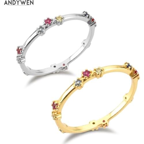 ANDYWEN 925 Sterling Silver Gold Colorful Zircon CZ Rings Women Fashion Fine Jewelry 2021 Wedding Crystal Jewels Round Party