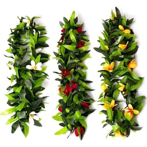 Luau Leis 3 Pcs Artificial Flowers Tropical Hawaiian Lei Leaf Necklaces for Hula Costume and Beach Party