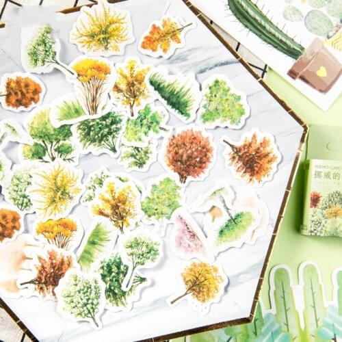 46pcs Natural Forest Stickers 40mm Mini Green Plant Decorative Sticker Adhesive Seal Post for Diary Album Scrapbook Gift H6422