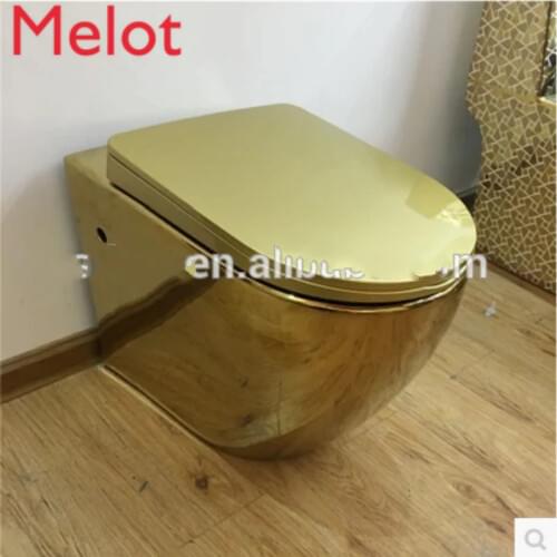 Golden bathroom wc toilet bowl gold color wall hung toilet