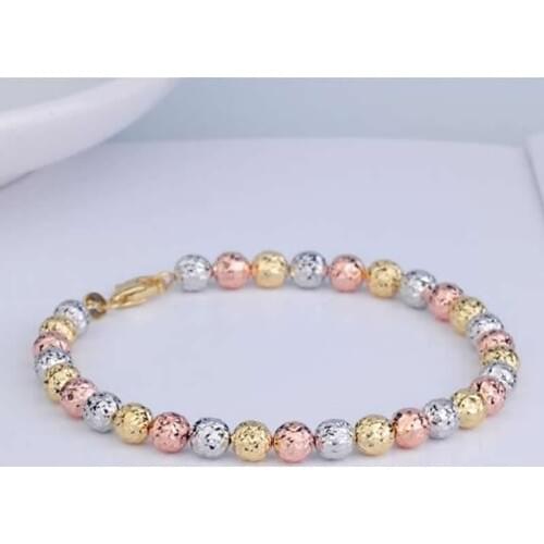 Real 18K Multi-tone Gold Bracelet AU750 Gold 5MM Buddha Beads Bracelet