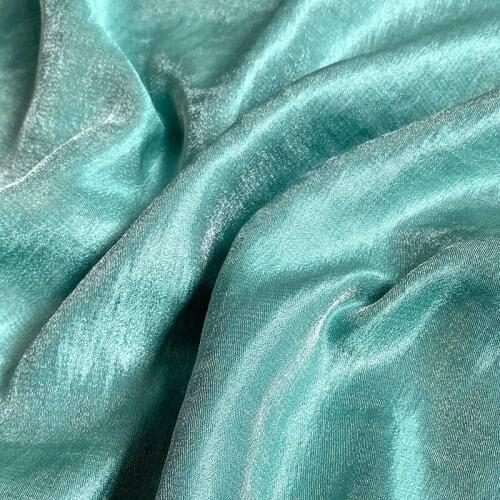 NEW131 Autumn/Spring/Summer Water Blue Coloured Glaze Gloss Luxury Micro-pleated Silk Sateen Flax Fashion Cotton Linen Fabric