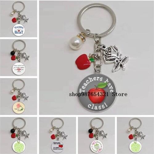New Happy Teachers Day Gift Keychain, Convex Glass Round Pendant Keychain, Happy Teachers Day Gift Keychain