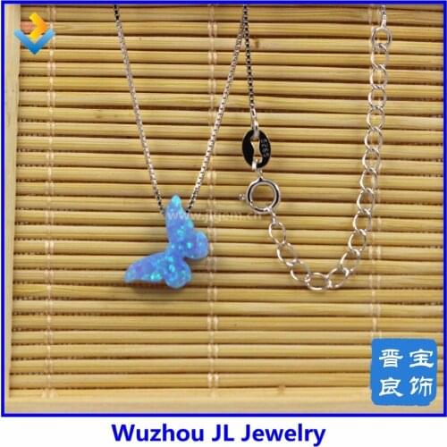 Fashion Korean Classic design Synthetic opal butterfly 8.6*14mm sterling Silver Box Chain neckalce jewelry Free Shipping