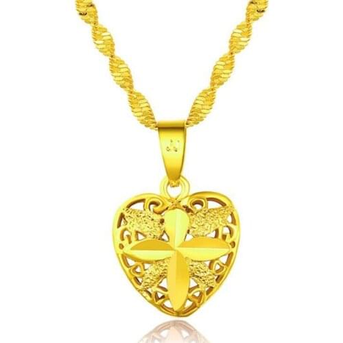 Heart Flower Necklace for Women Gold Color Girlfriend Gift Jewelry Never Fade