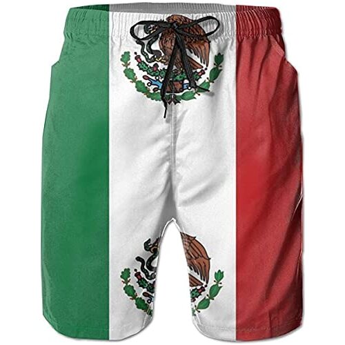Beach Shorts Mexican American Flag Mens Swim Trunks Quick Dry Printed Short Board Shorts Casual Workout Running Beach Shorts