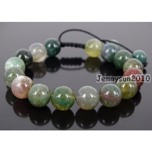 Handmade 10mm Adjustable Natural Indian Ag-ate Gems Stone Round Beads Bracelet Healing Reiki 5 Strands/Pack