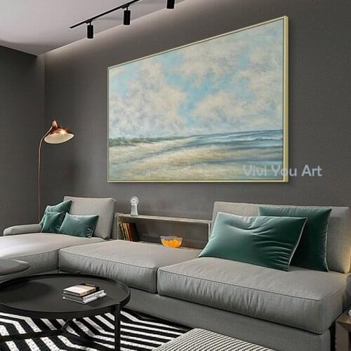 Handpainted Painting Substantially High Quality Abstract Beach Landscape On Canvas For Living Room Decoration Free Shipping