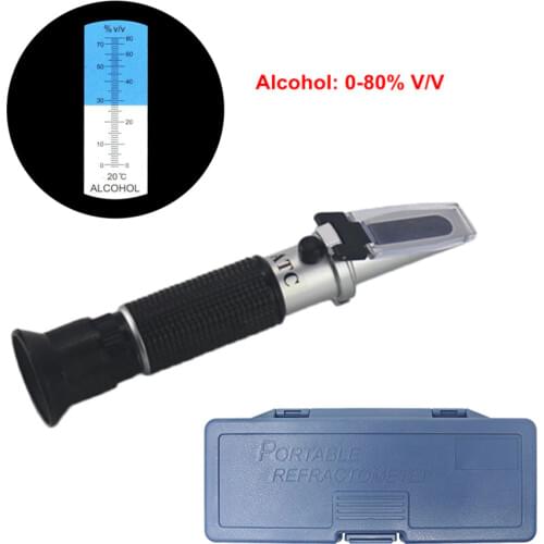 Handheld Alcohol Refractometer 0-80% ATC Spirits Tester Alcoholmeter Refratometro Wine Concentration Densimeter + Box