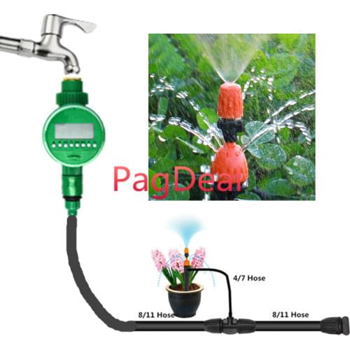 10M 8/11 Micro Garden Hose Auto Drip Irrigation Systems With Manual Timer Dripping Spray Sprinkler Plant Self Watering Kit